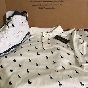 Polo Ralph Lauren White Polo Shirt with Sailboat Print Size XL